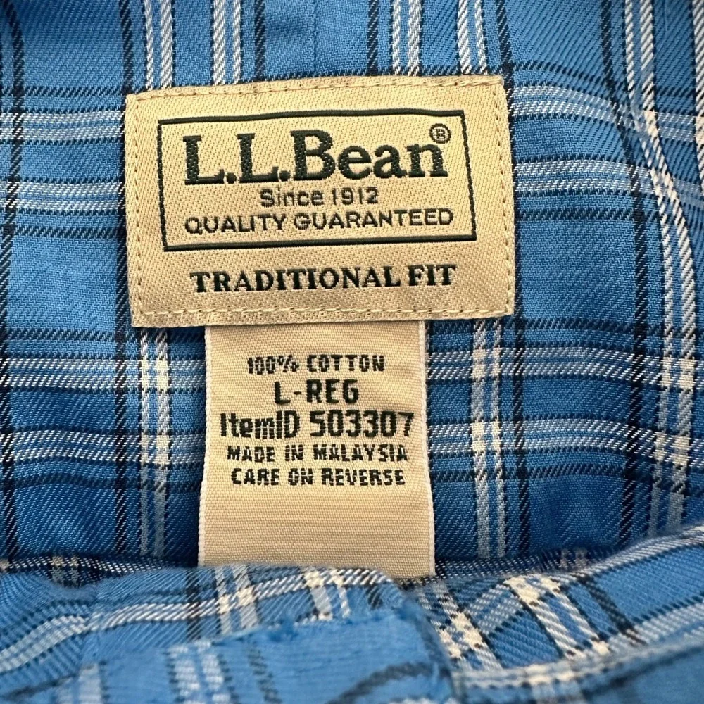 LL‎ Bean Mens Blue Plaid Button Down Shirt Traditional Fit Long Sleeve